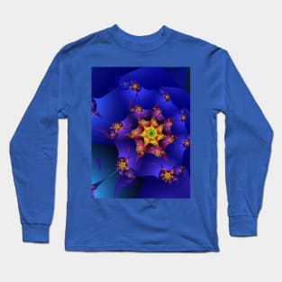 Electric Blue Fractal Spiral Long Sleeve T-Shirt